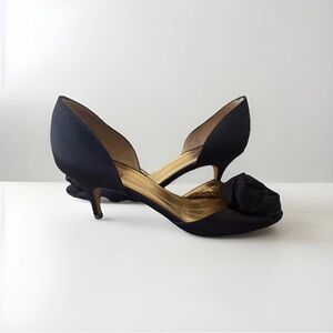Kate Spade Evie Black Satin D'Orsay Open Toe Rose Bridal Heels - 9 EUC